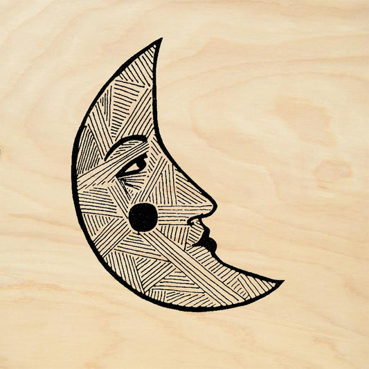StampaFe Quarter Moon with Lines Face Crescent Moon Rubber Art Stamp