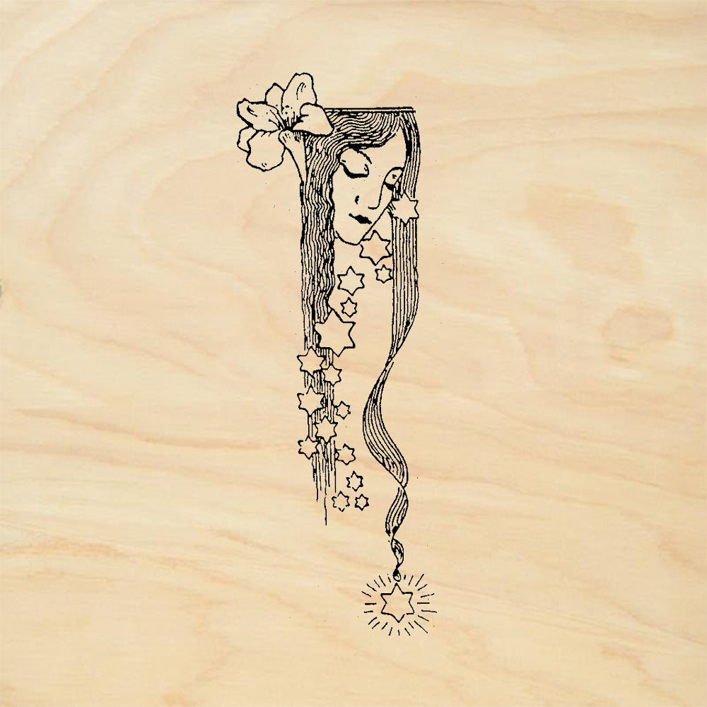StampaFe Molly Art Nouveau Woman Stars Hair Rubber Art Stamp
