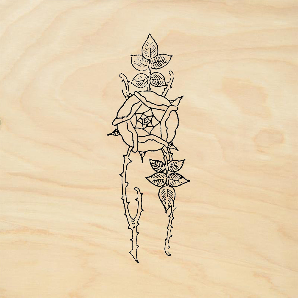StampaFe Rose of Sharon Rose Thorny Stem Botanical Rubber Art Stamp
