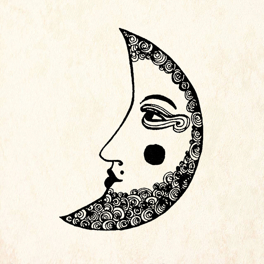 StampaFe Swirl Moon Crescent Face Spiral Rubber Art Stamp