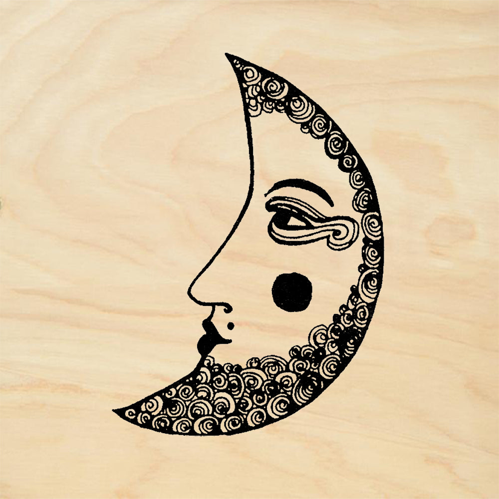 StampaFe Swirl Moon Crescent Moon Face Spiral Rubber Art Stamp