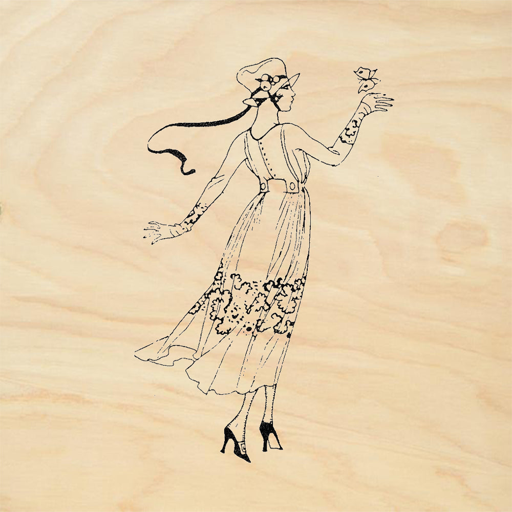StampaFe Olivia 1920s Fashion Woman Wide Brim Hat Rubber Art Stamp