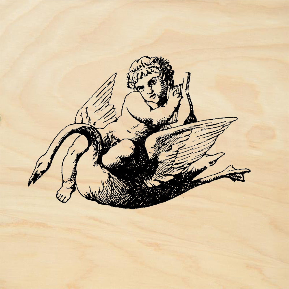 StampaFe Cupid on Swan Cherub Riding Swan Classical Rubber Art Stamp