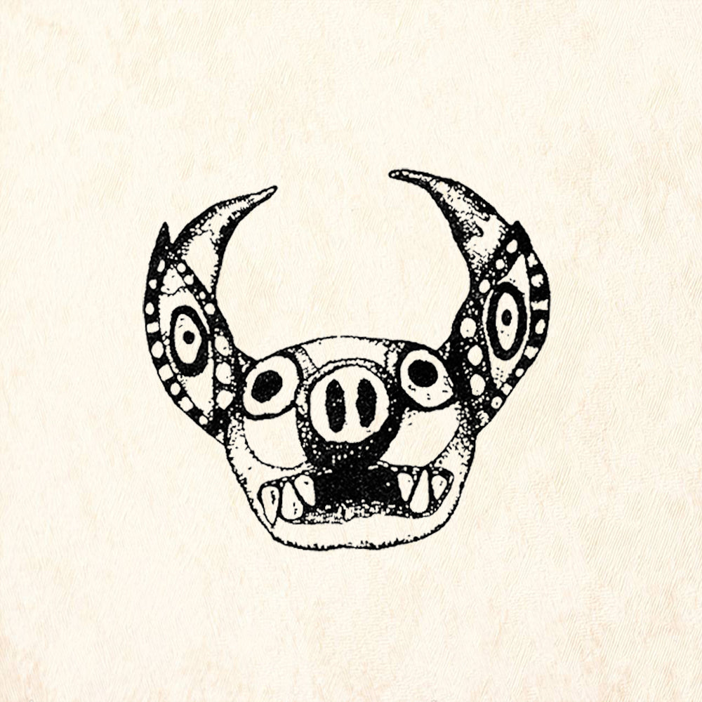 StampaFe Horned Pig Mask Tribal Rubber Art Stamp