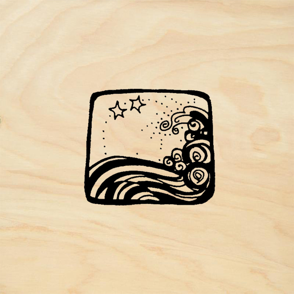 StampaFe Wave and Stars Ocean Night Scene Rubber Art Stamp