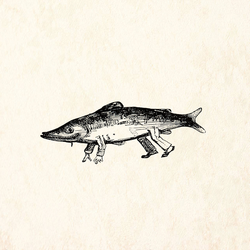 StampaFe Fish Man Walking Whimsical Rubber Art Stamp