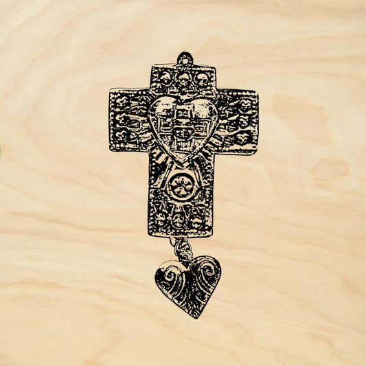 StampaFe Cross w Dangle Heart Folk Art Rubber Art Stamp
