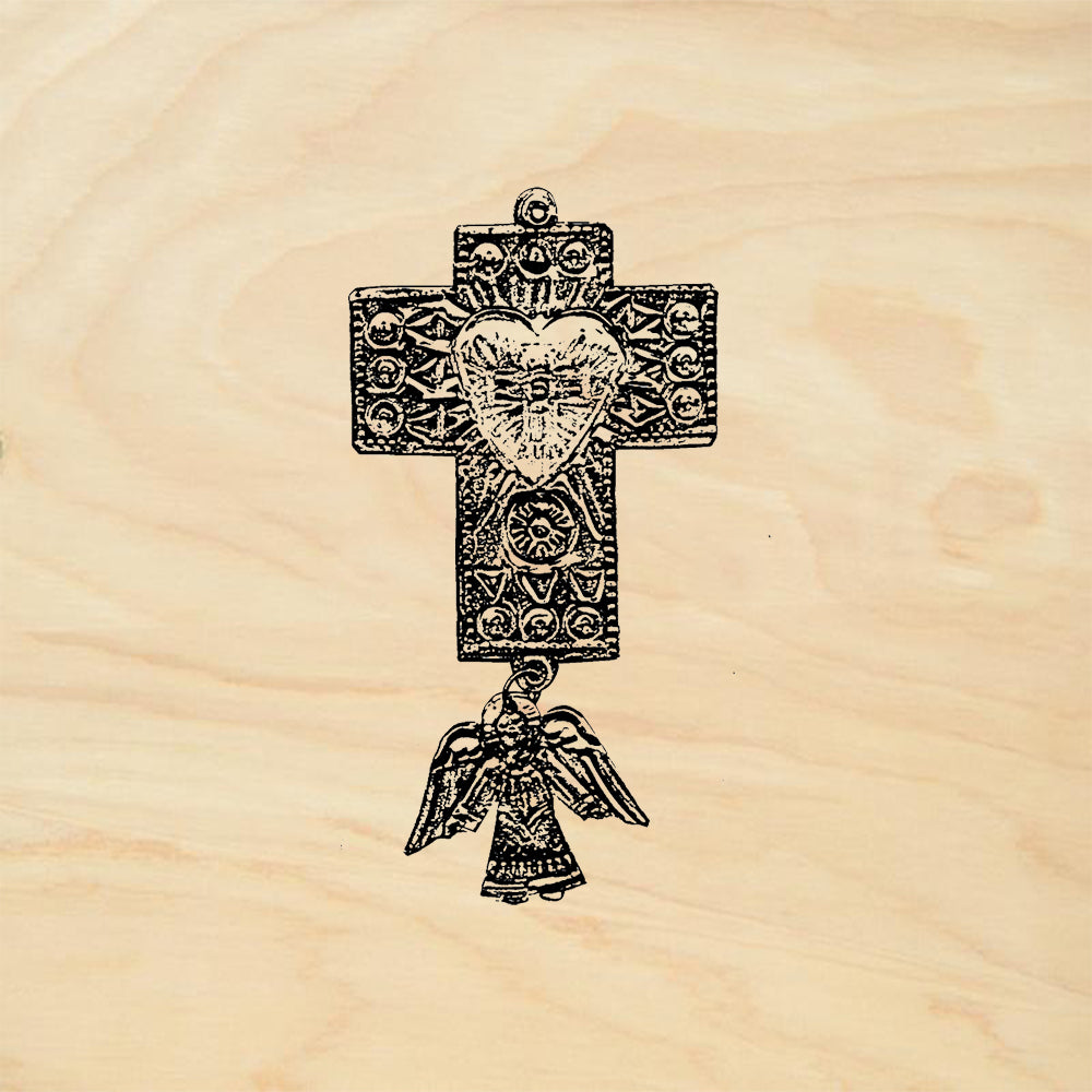 StampaFe Cross with Angel Folk Art Rubber Art Stamp