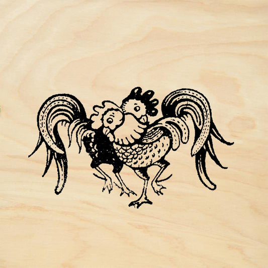 StampaFe Two Roosters Folk Art Rubber Art Stamp